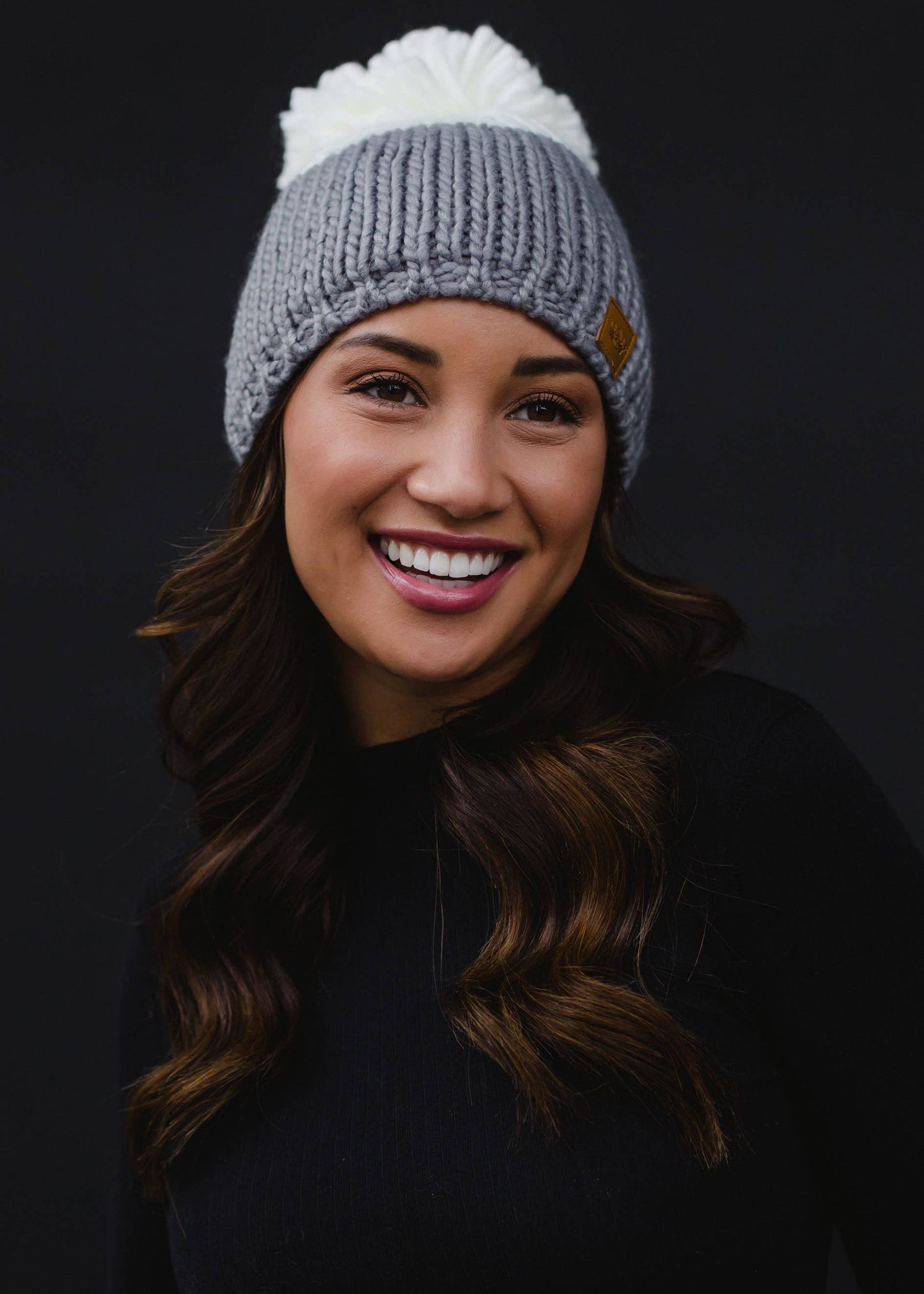 Grey/Off White Color Block Pom Hat