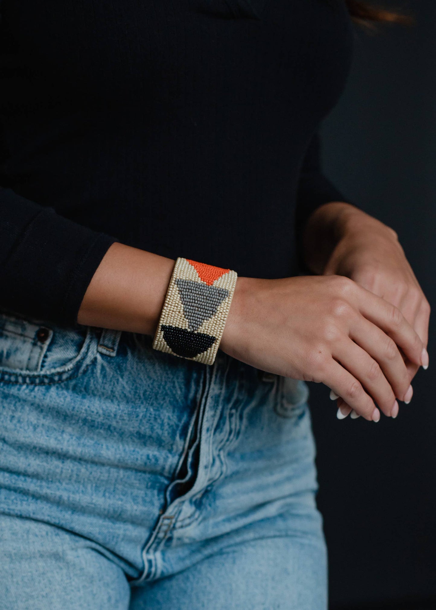 Cream & Multicolored Beaded Cuff