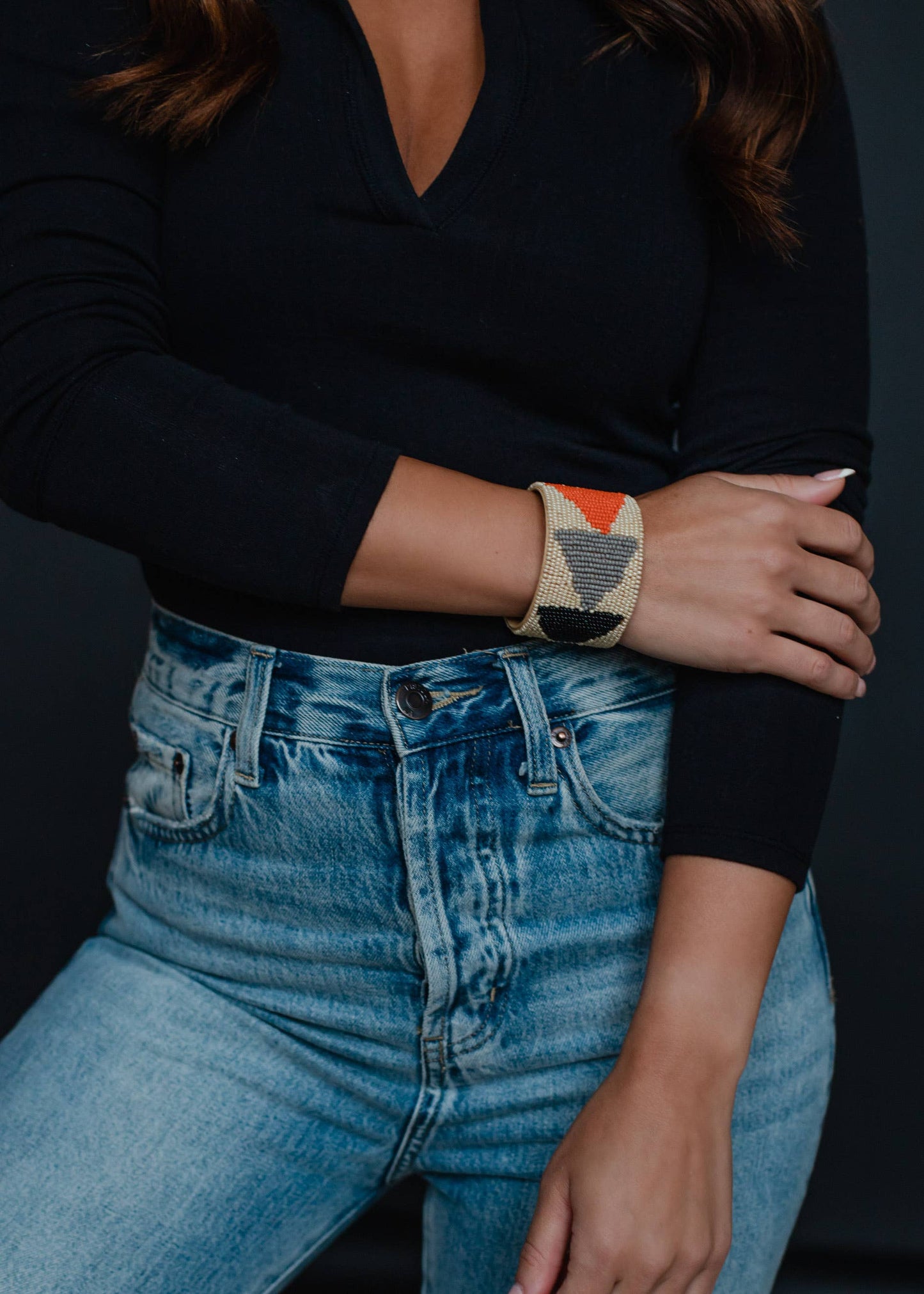 Cream & Multicolored Beaded Cuff