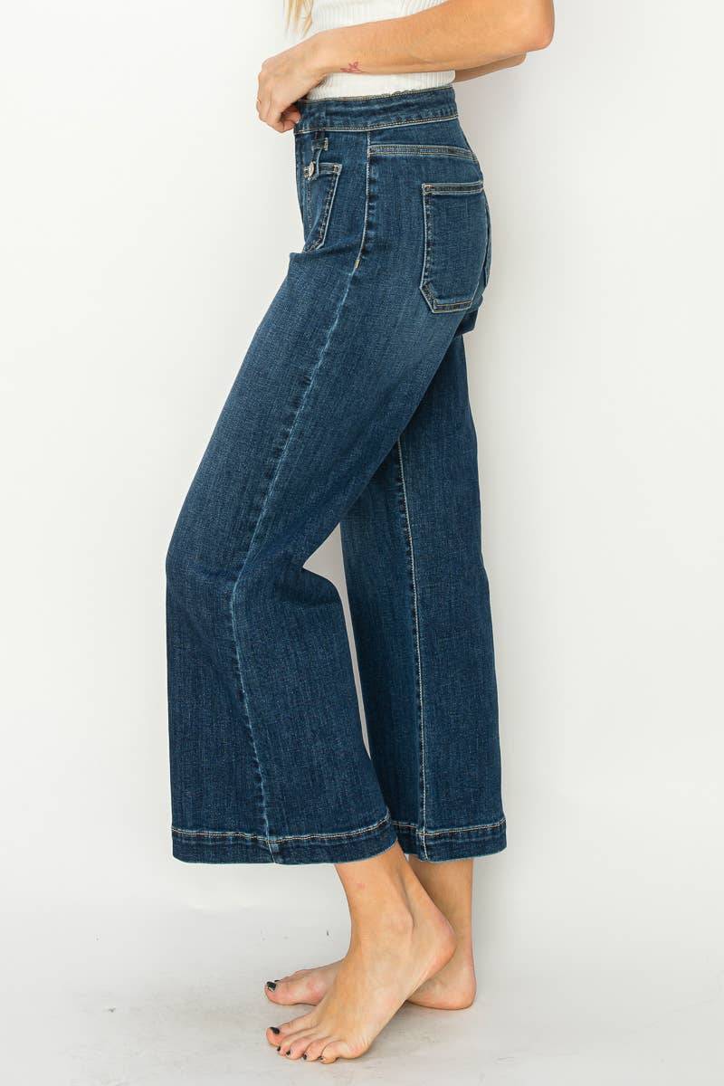 High Rise Crop Palazzo Jeans (Dark Wash)