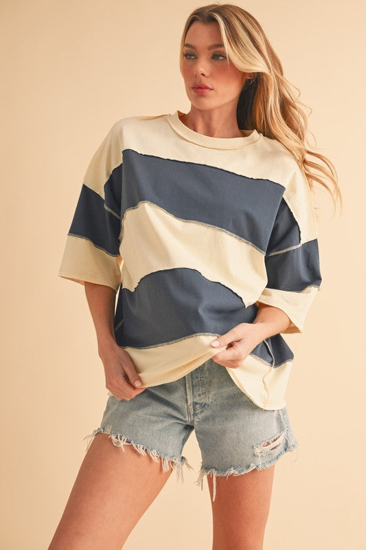 Color Block Top (Gray / Oat / Navy)