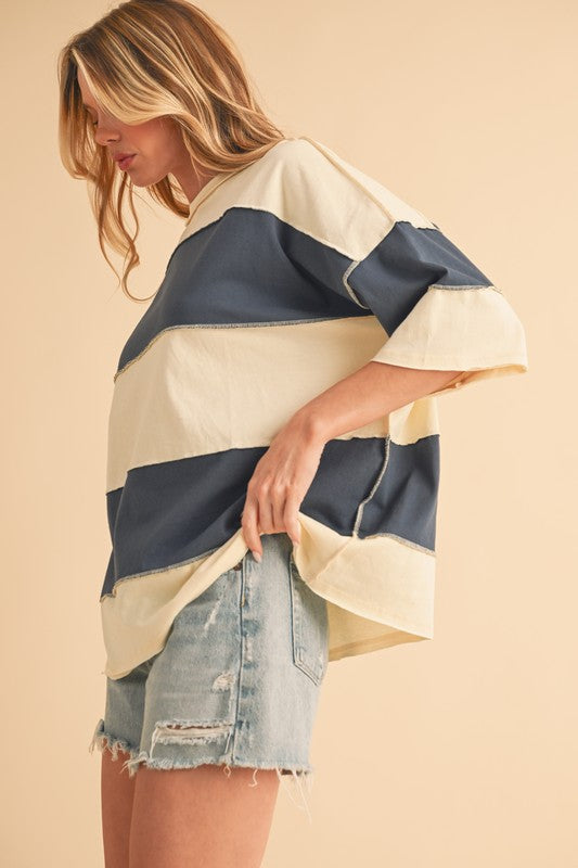 Color Block Top (Gray / Oat / Navy)
