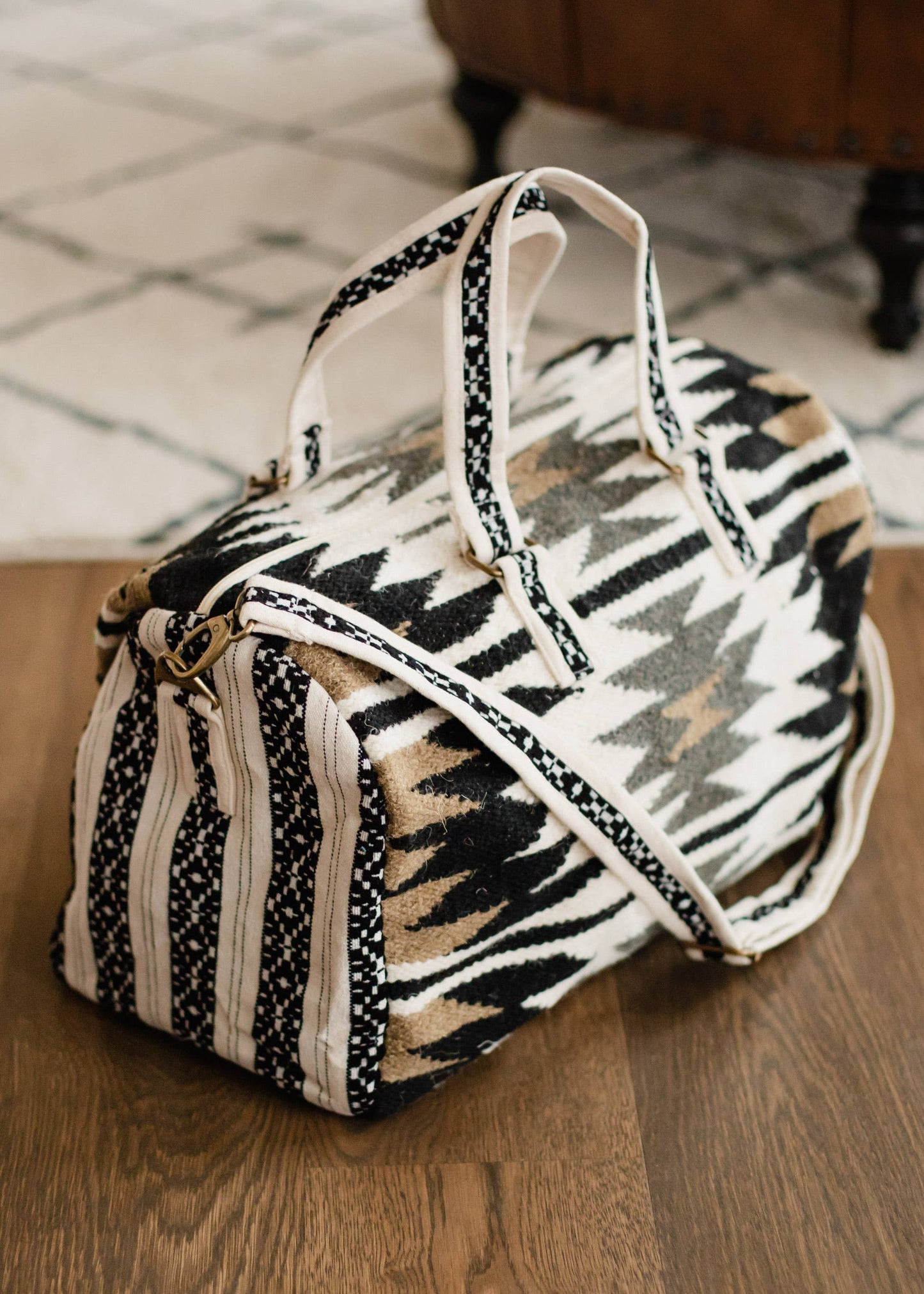 Cream, Black, Tan & Gray Aztec Duffel