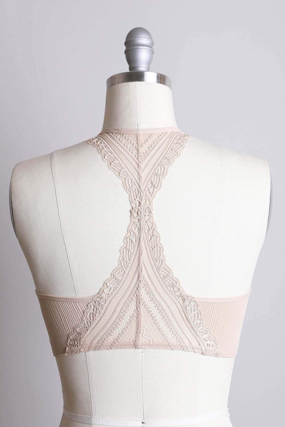 Seamless Front Lace Racerback Bralette - Black, Beige, Blue Gray