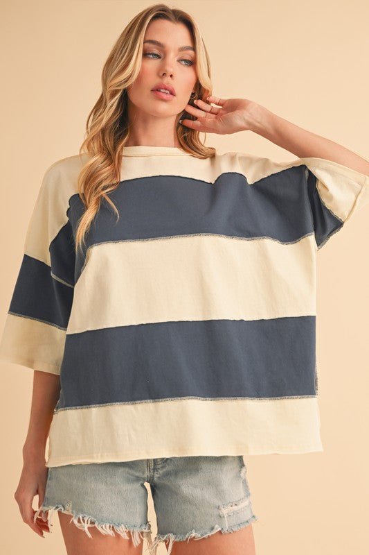 Color Block Top (Gray / Oat / Navy)