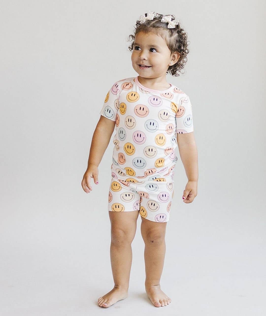 Smiley Bamboo Two Piece Shorts Set | Pink