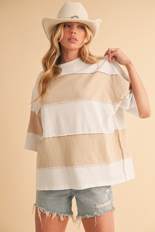 Color Block Top (Gray / Oat / Navy)