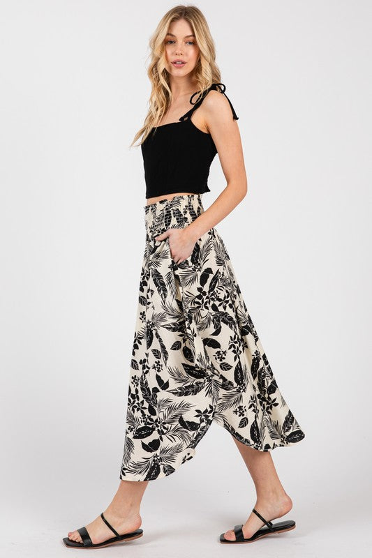 Midi Skirt with Smocked Waistband & Round Hem