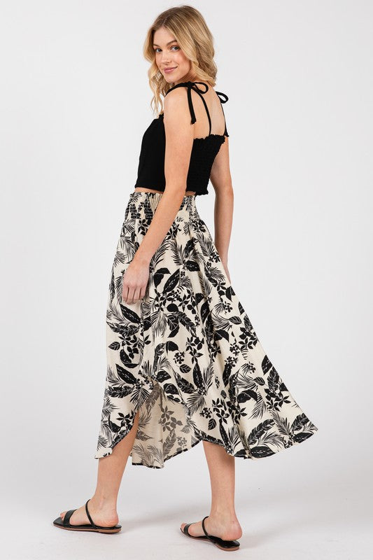 Midi Skirt with Smocked Waistband & Round Hem