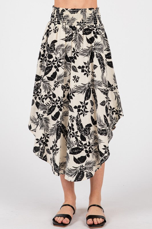 Midi Skirt with Smocked Waistband & Round Hem