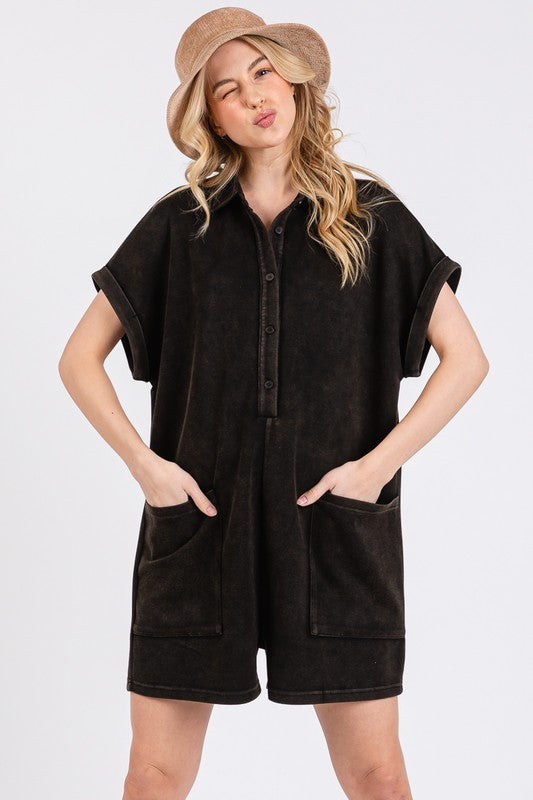 Mineral Wash Button Down Romper