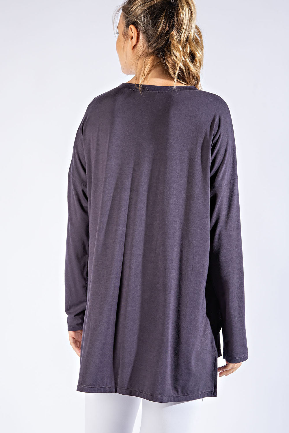 Rae Mode Basic Long Sleeve Top with Pocket (Coal Black, Olive, Smokey Gray,Latte)