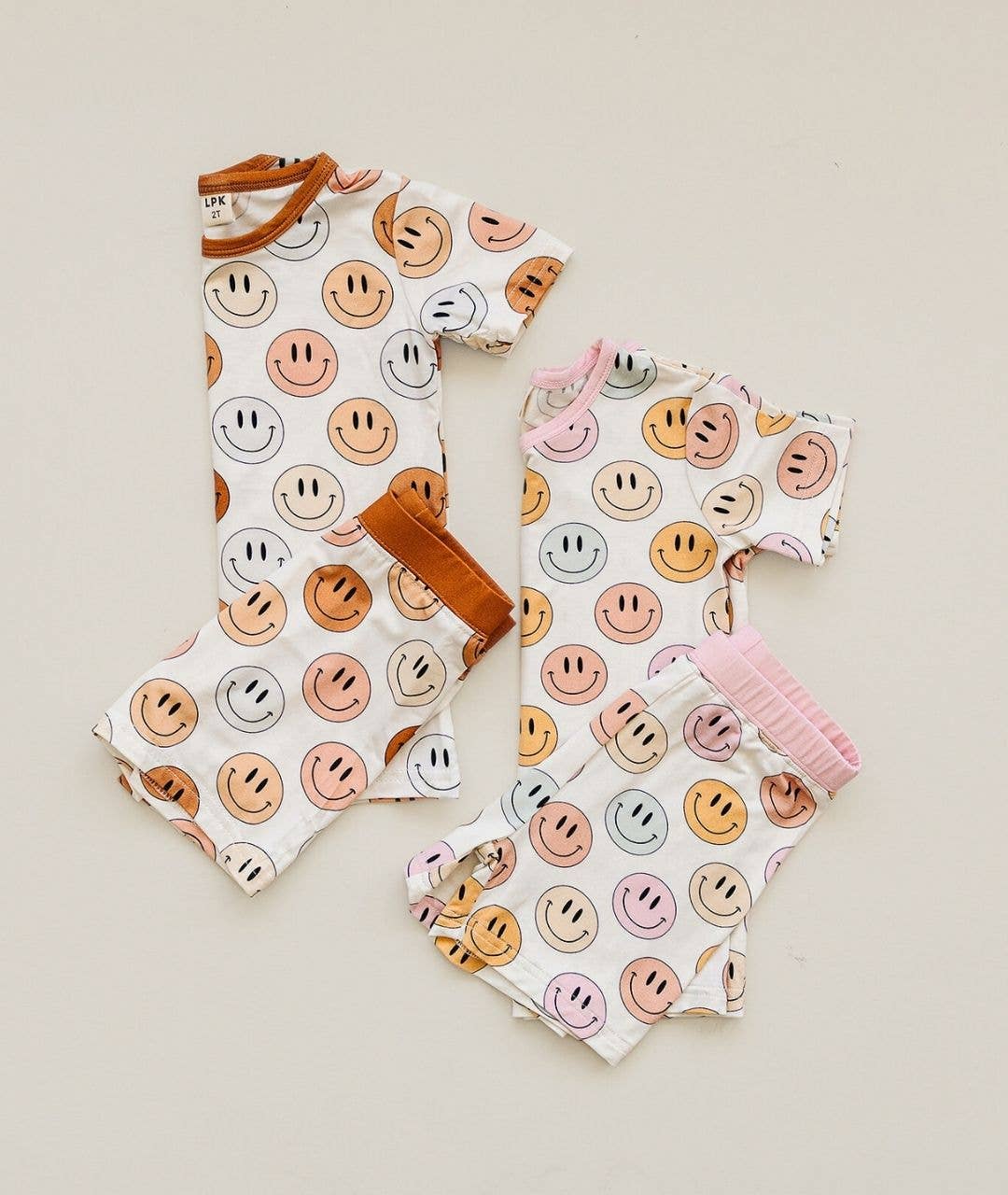Smiley Bamboo Two Piece Shorts Set | Pink
