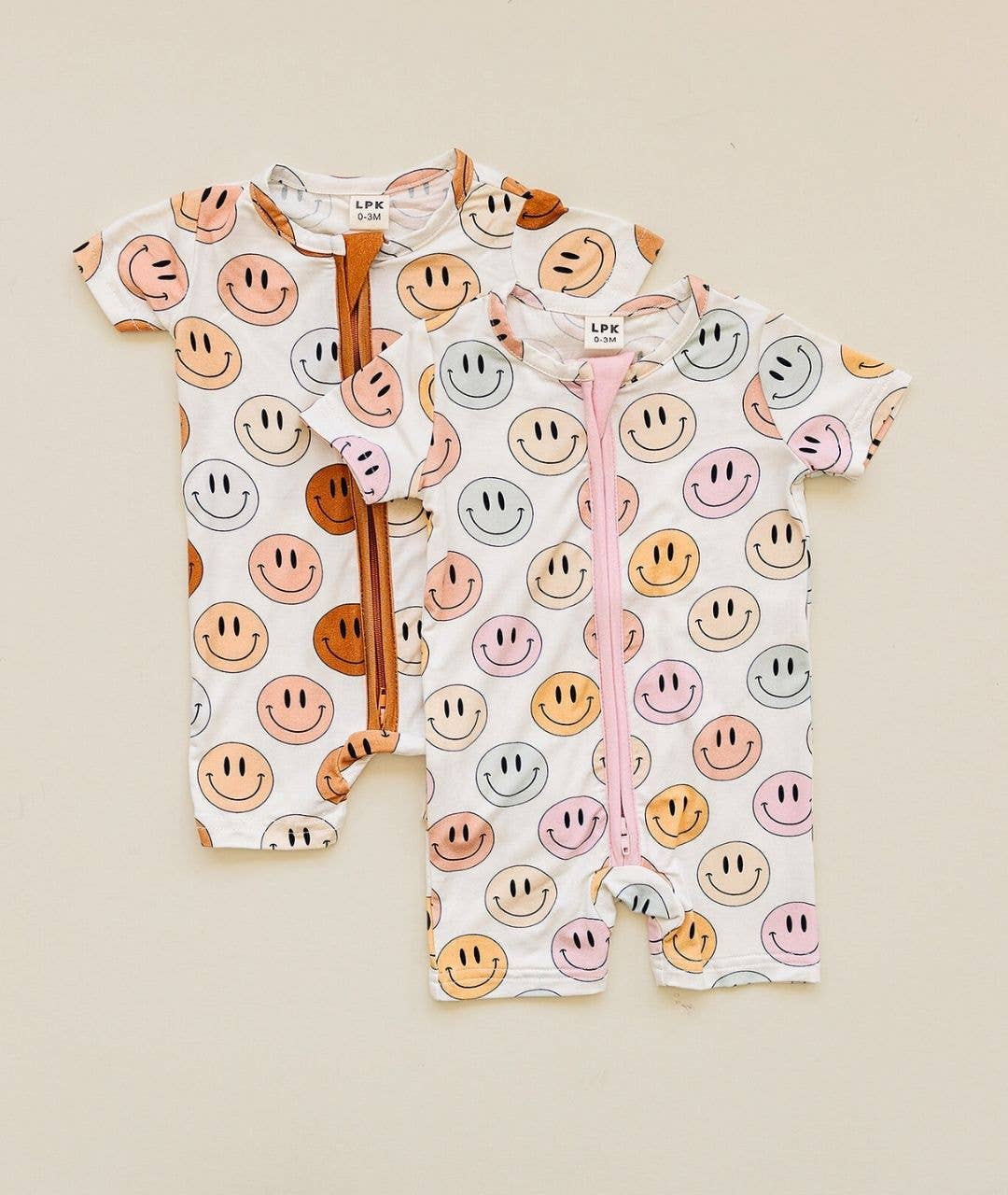 Smiley Bamboo Short Romper | Pink
