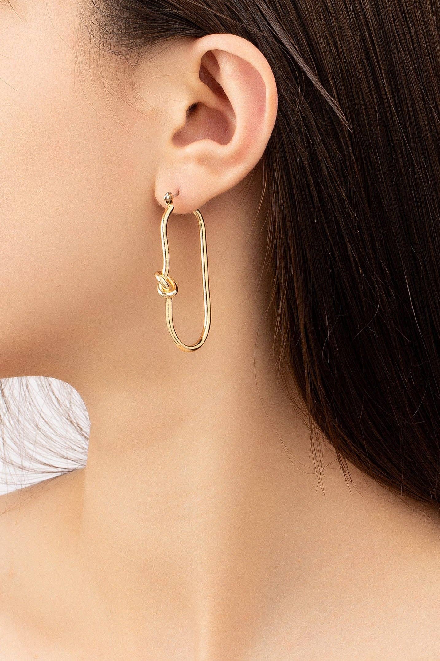 Brass oval hoop with love knots earrings