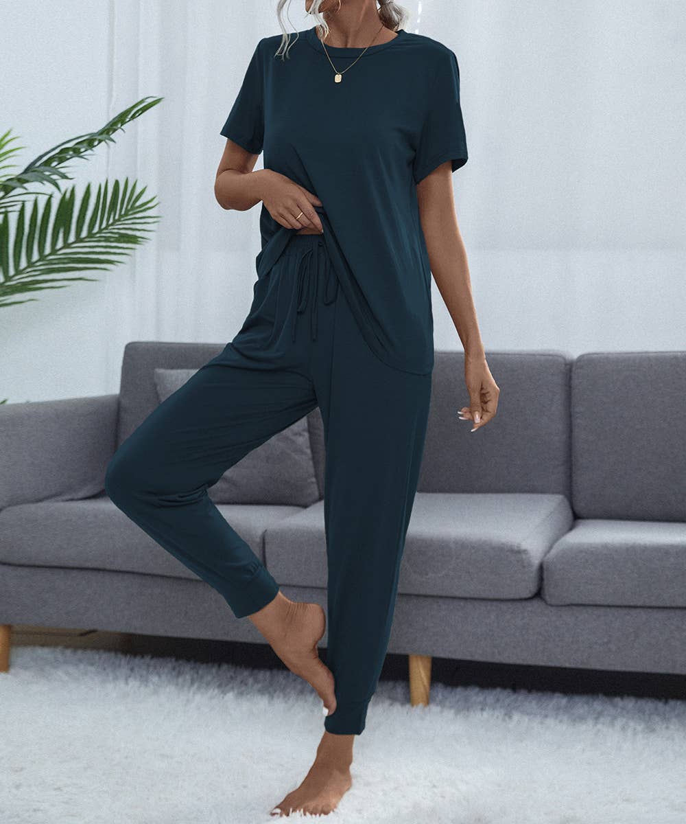 Navy Blue Short Sleeves T-shirt/Joggers sets