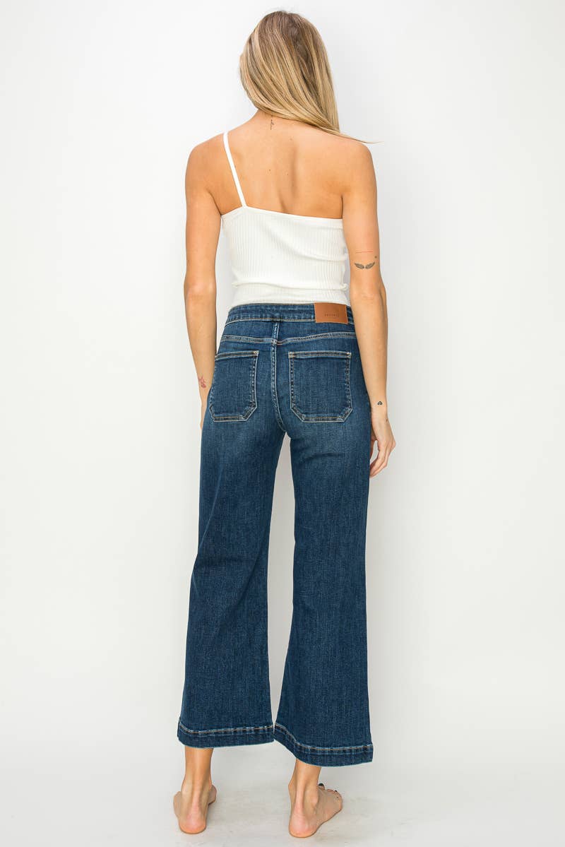 High Rise Crop Palazzo Jeans (Dark Wash)