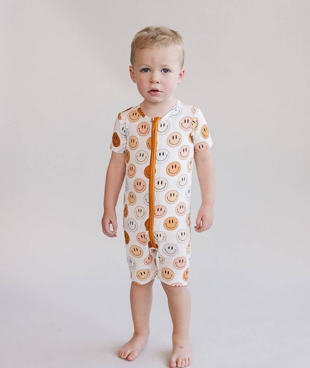 Smiley Bamboo Short Romper | Copper