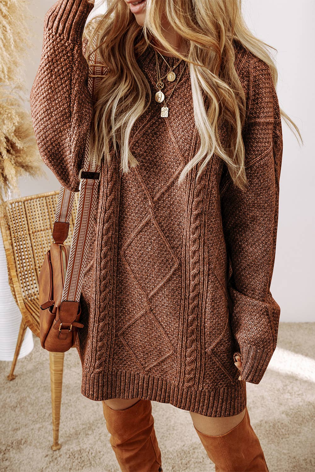 Grace Cable Knit Loose Fit Knit Sweater Dress