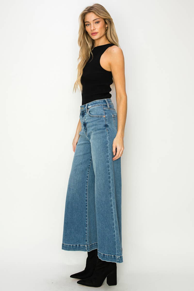 High Rise Crop Palazzo Jeans (Medium Wash)