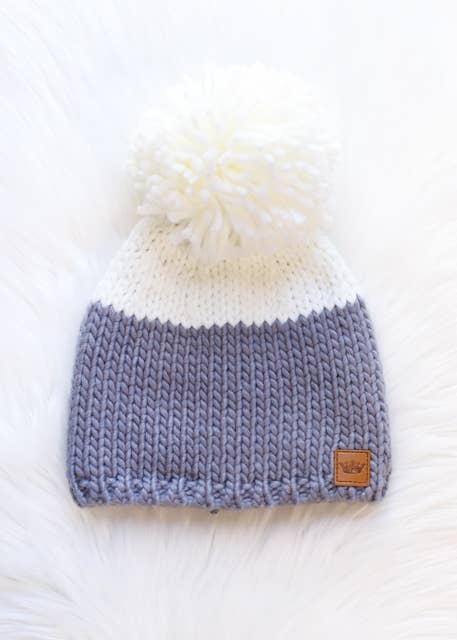 Grey/Off White Color Block Pom Hat