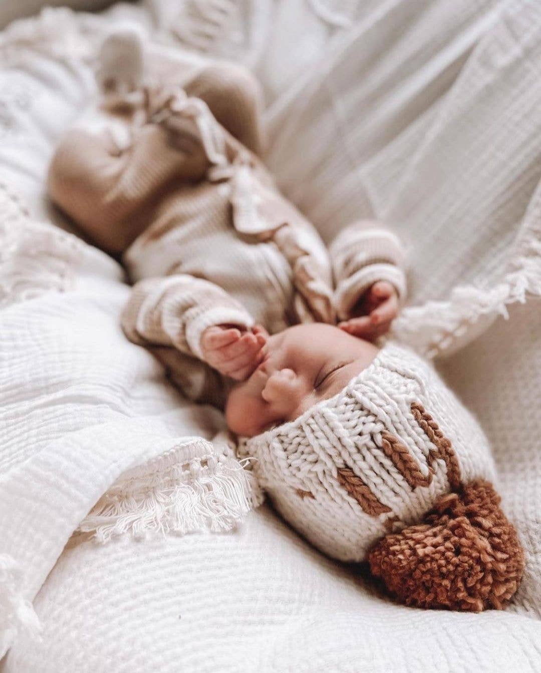 hi. Pecan Hand Knit Beanie Hat