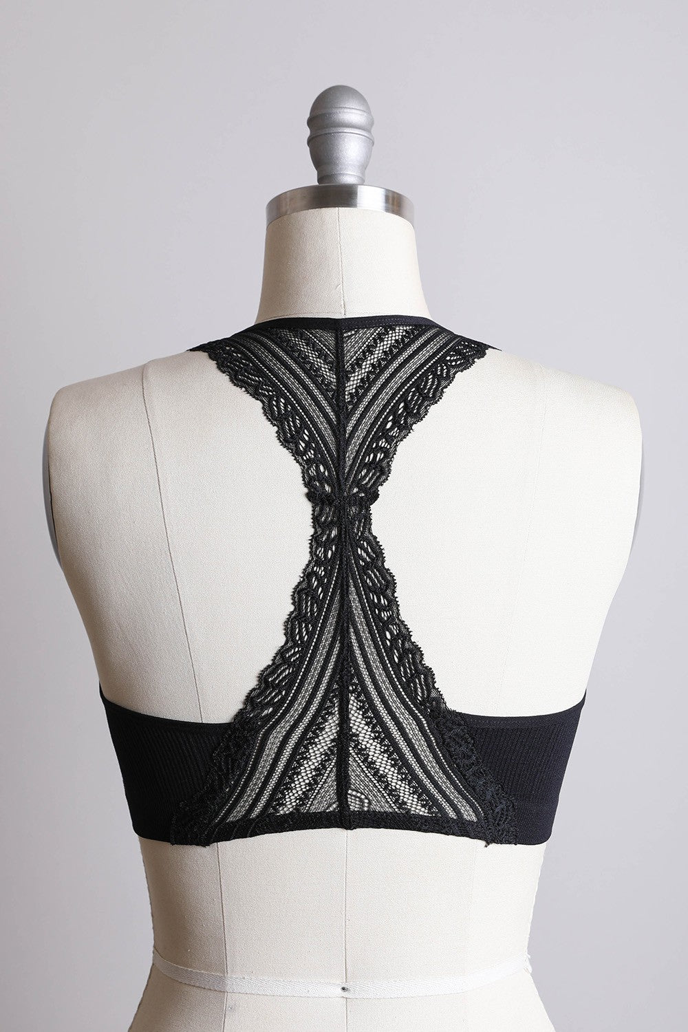 Seamless Front Lace Racerback Bralette - Black, Beige, Blue Gray