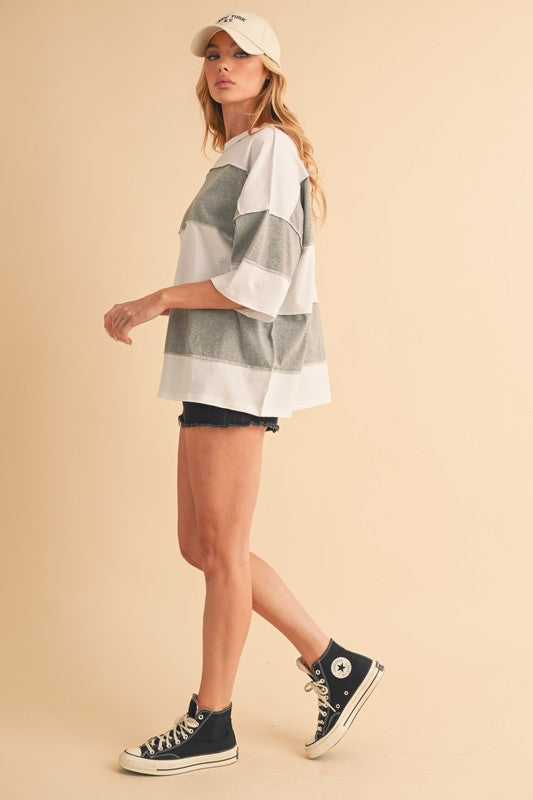 Color Block Top (Gray / Oat / Navy)