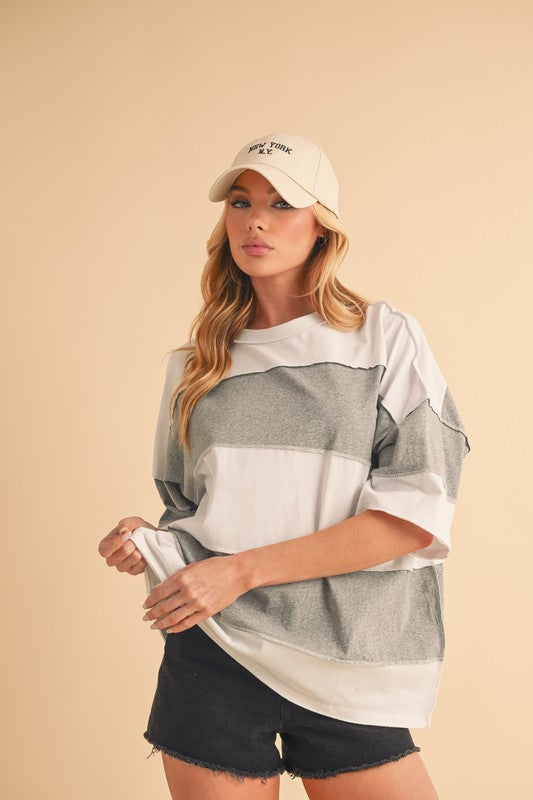 Color Block Top (Gray / Oat / Navy)