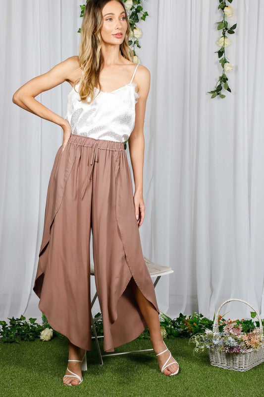 High Waist Side Slit Pants (Black / Mocha)