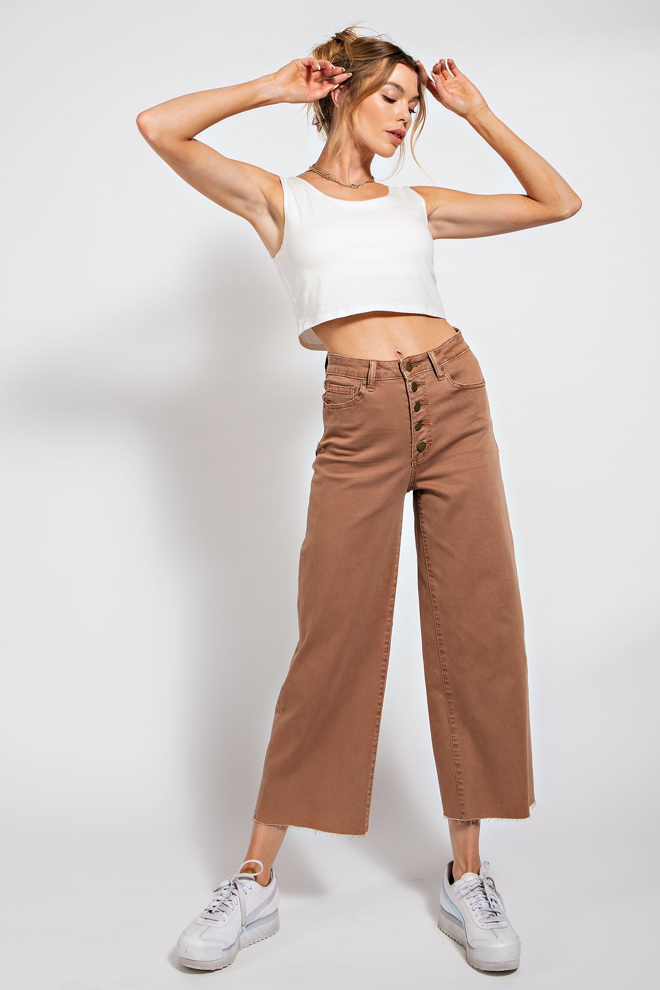 Button Front Stretch Twill Pants