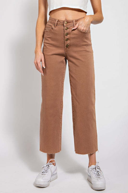 Button Front Stretch Twill Pants