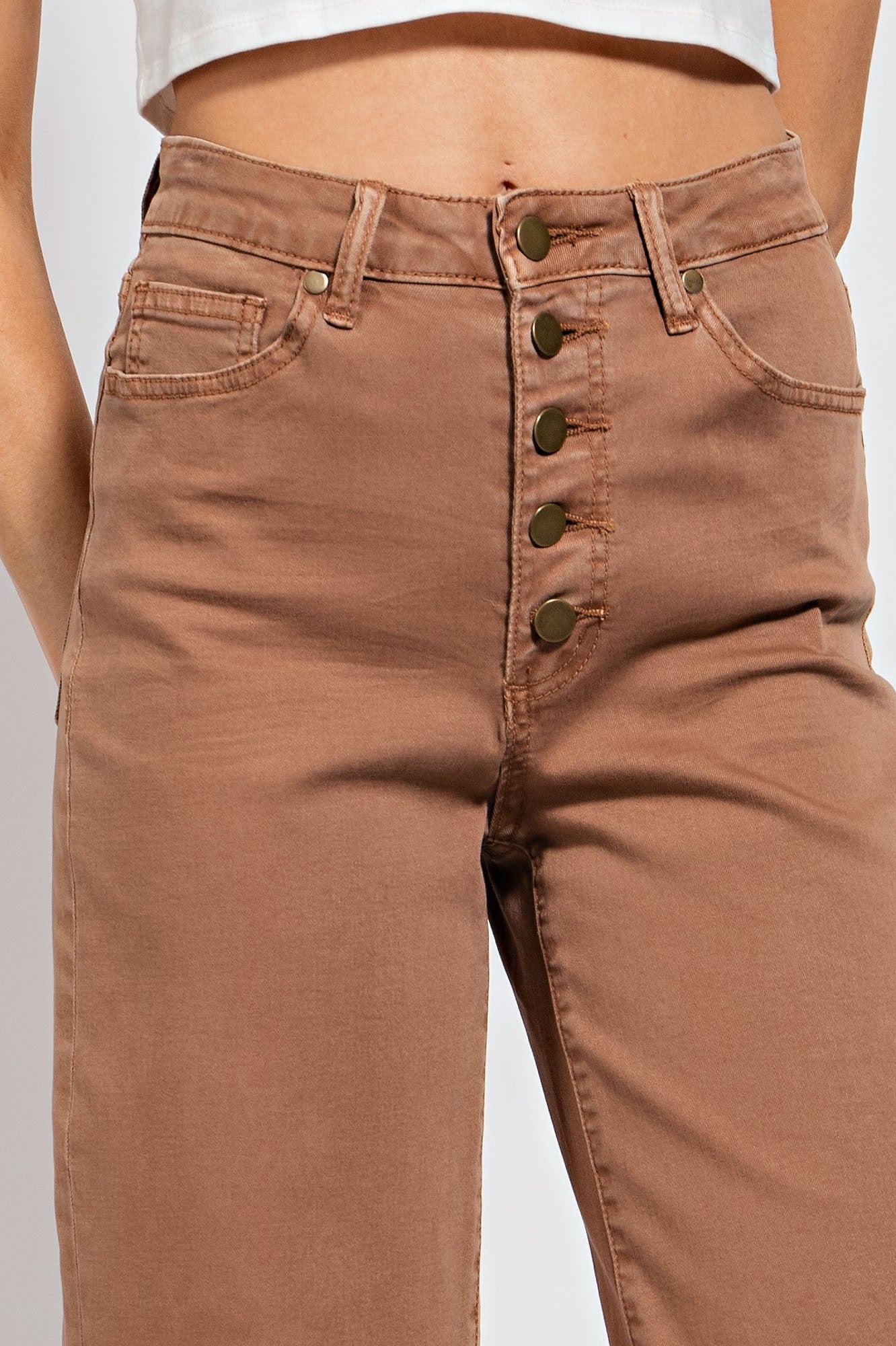 Button Front Stretch Twill Pants