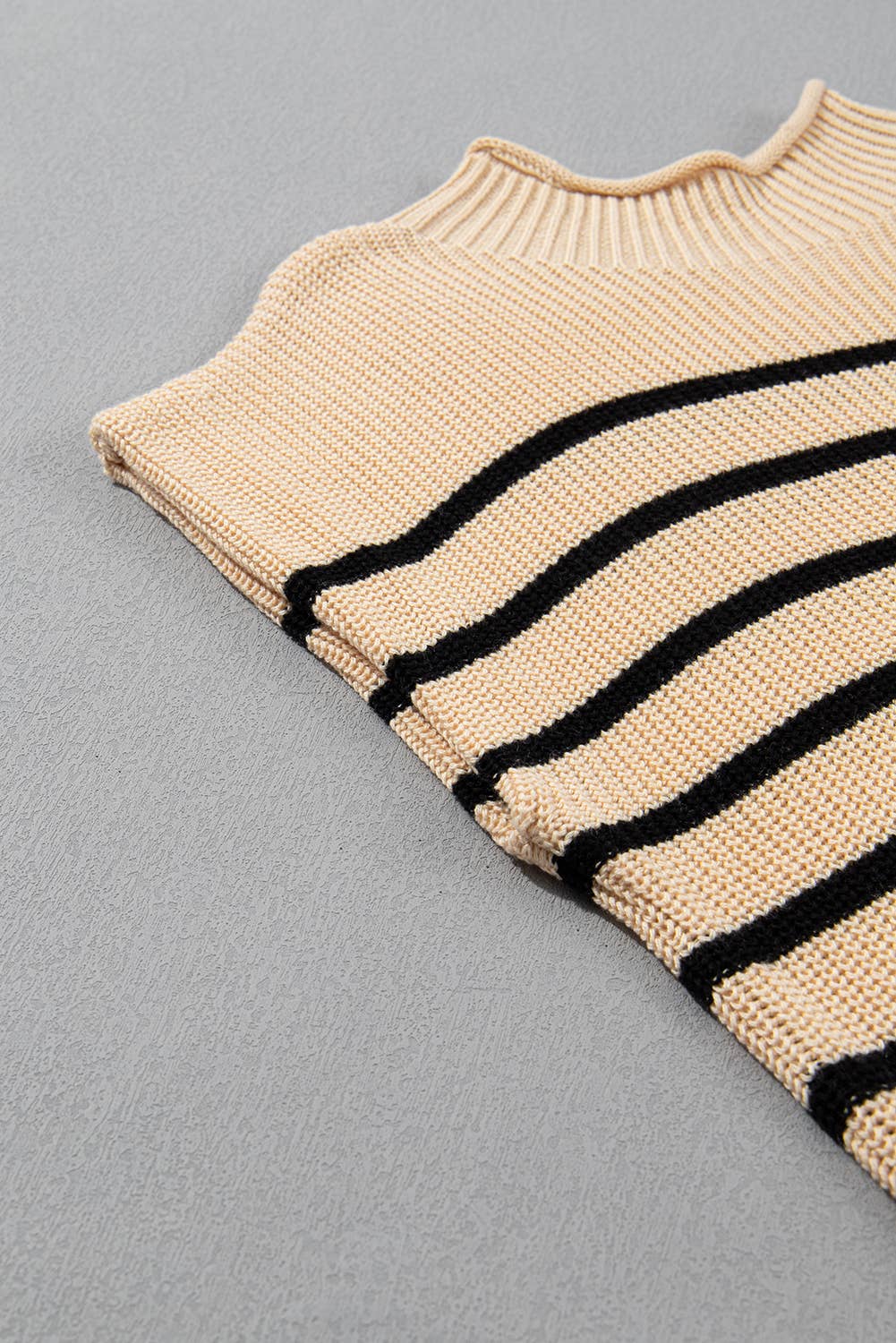 Women Striped Ribbed Knit High Neck Sweater Top