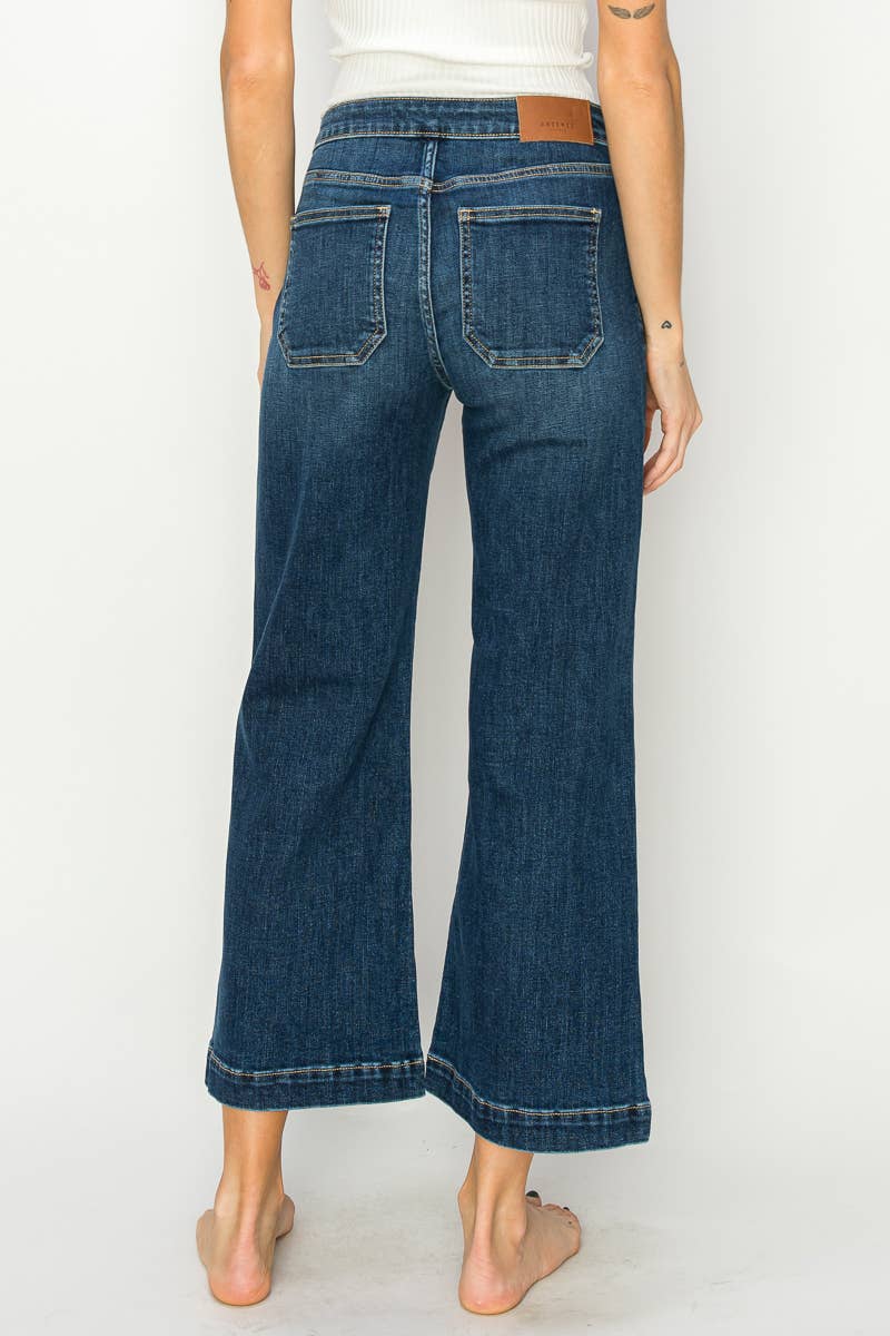 High Rise Crop Palazzo Jeans (Dark Wash)