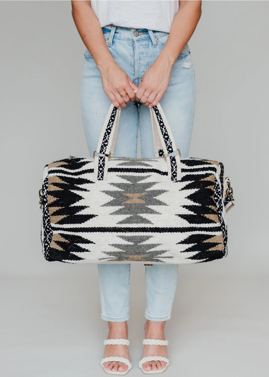 Black, Tan and Gray Duffel Bag