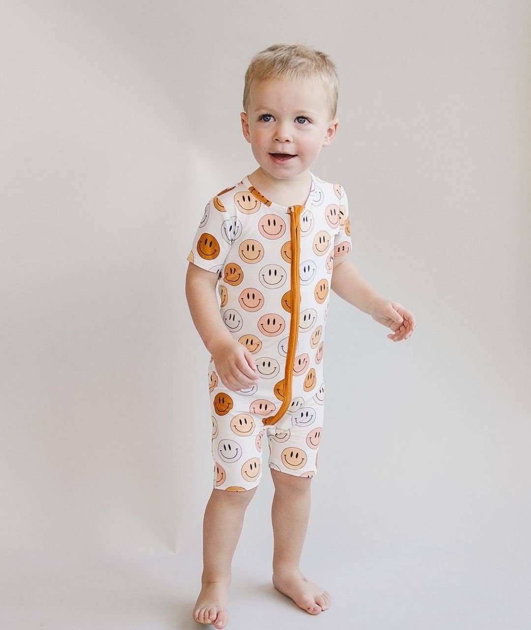 Smiley Bamboo Short Romper | Copper