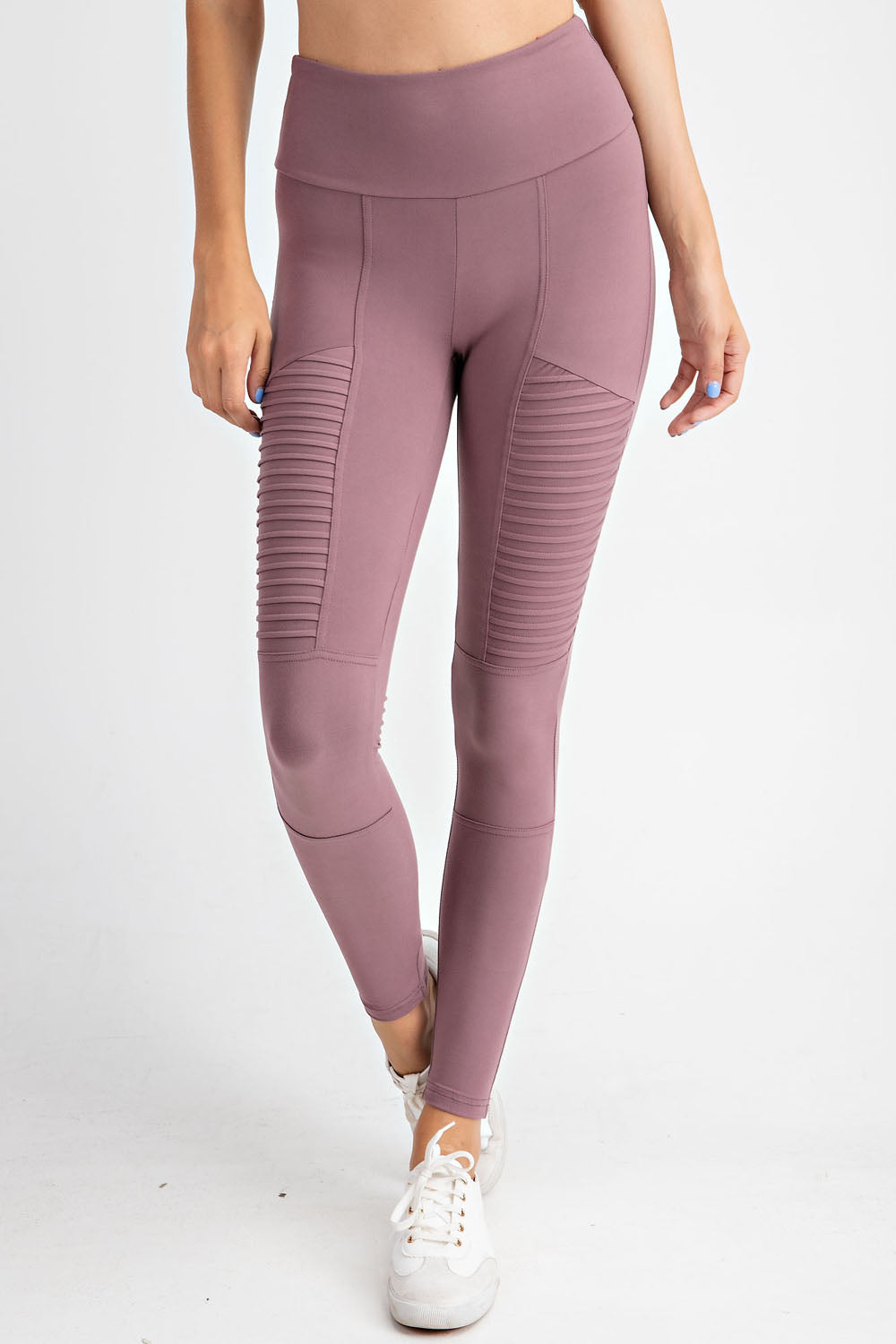 Rae Mode Full Length Moto Leggings (Mauve & Burgandy)