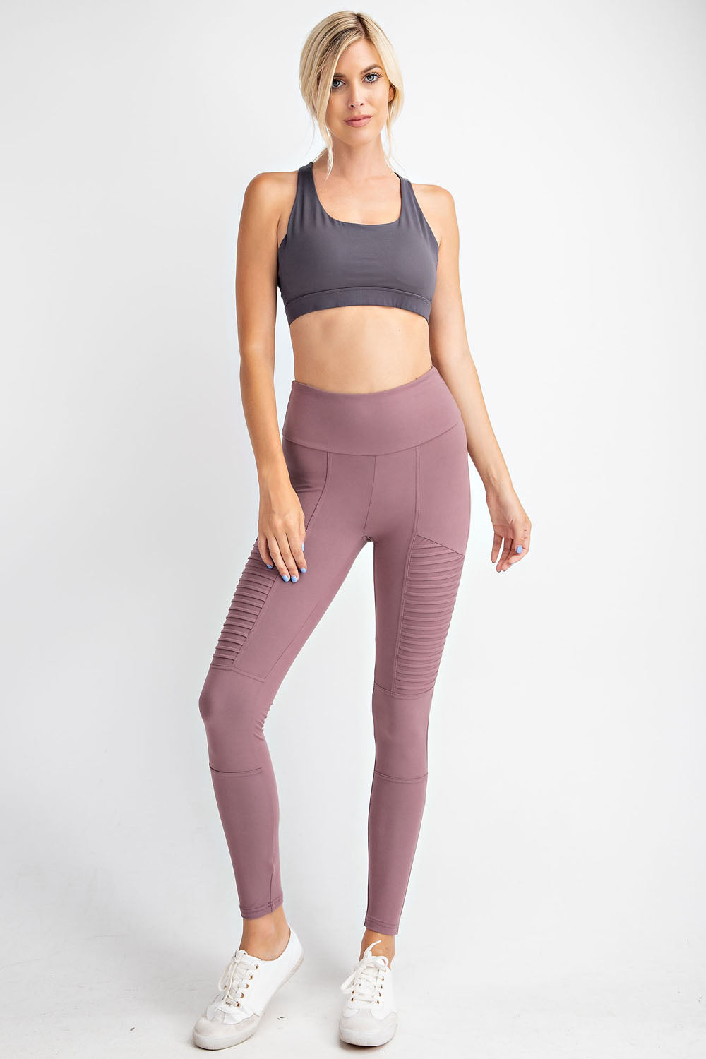 Rae Mode Full Length Moto Leggings (Mauve & Burgandy)