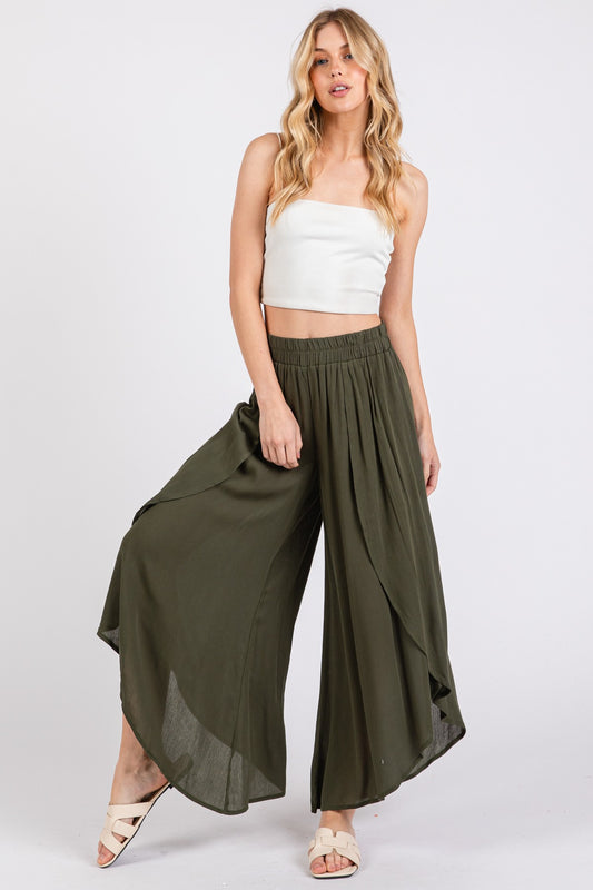 Overlap Detail Wide Leg Pants