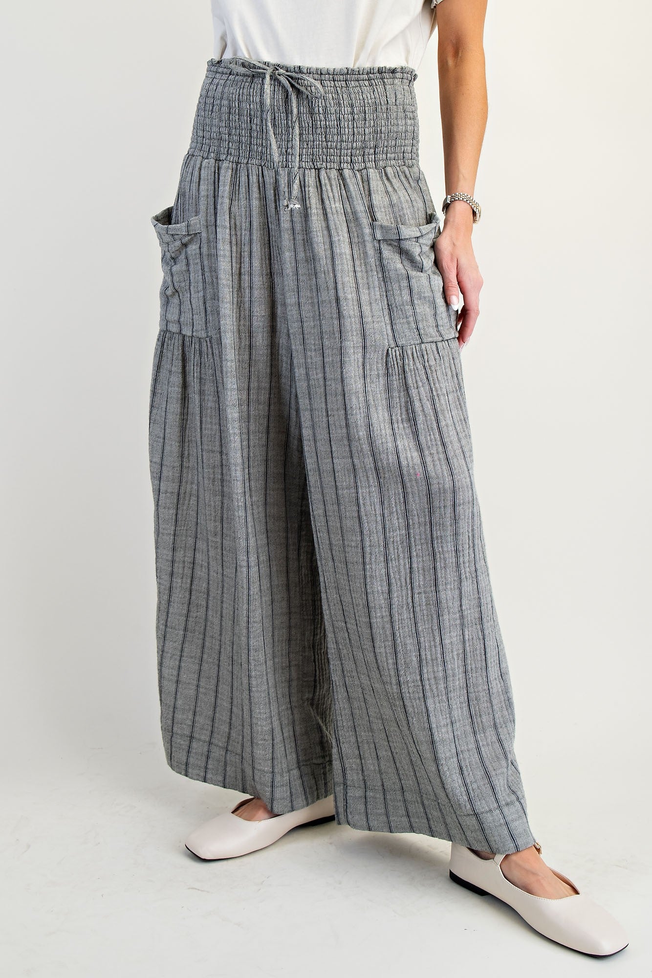 Smocked Waist Striped Pants
