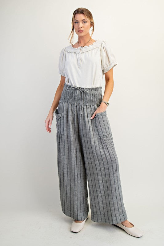 Smocked Waist Striped Pants