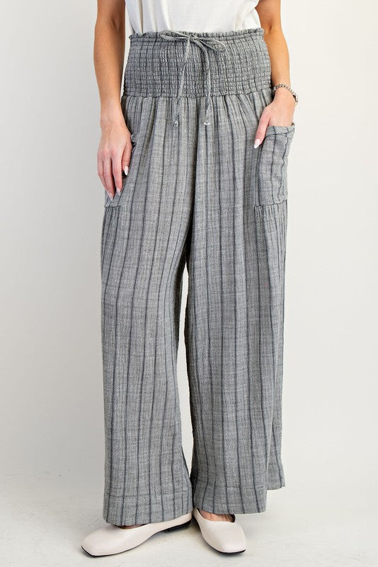 Smocked Waist Striped Pants