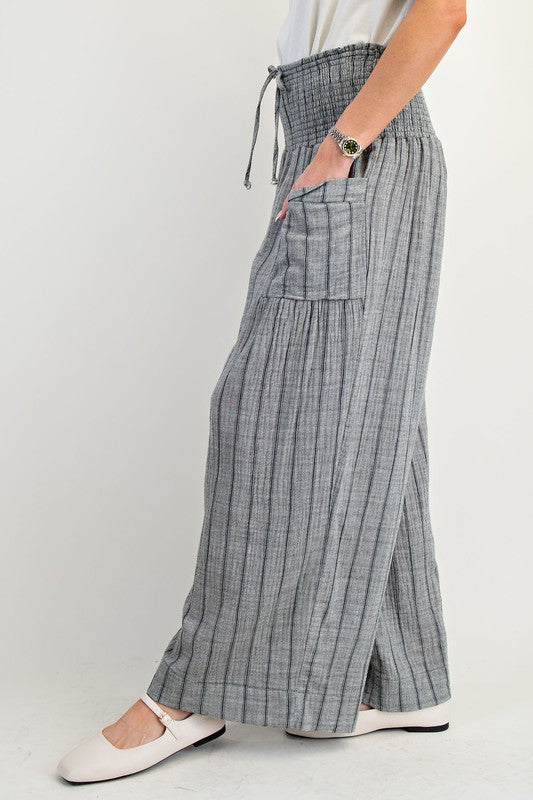 Smocked Waist Striped Pants