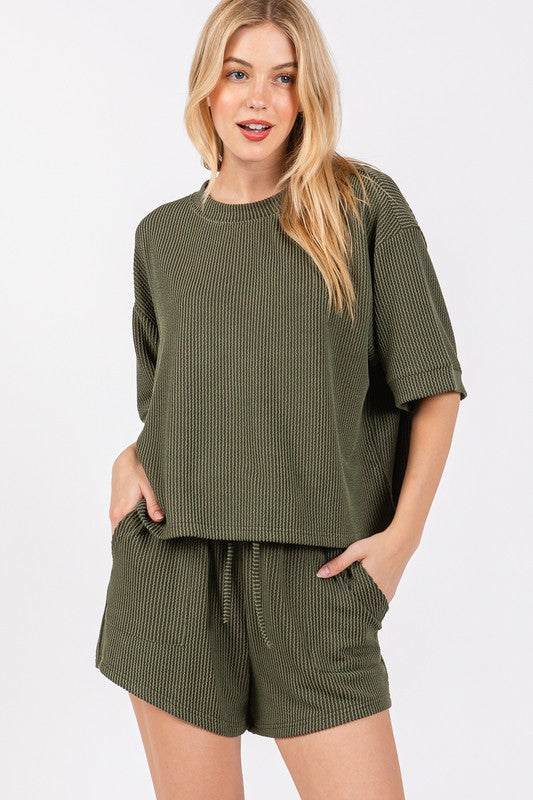 Ribbed Round Neck Top & Shorts