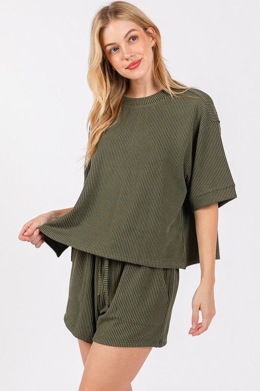 Ribbed Round Neck Top & Shorts