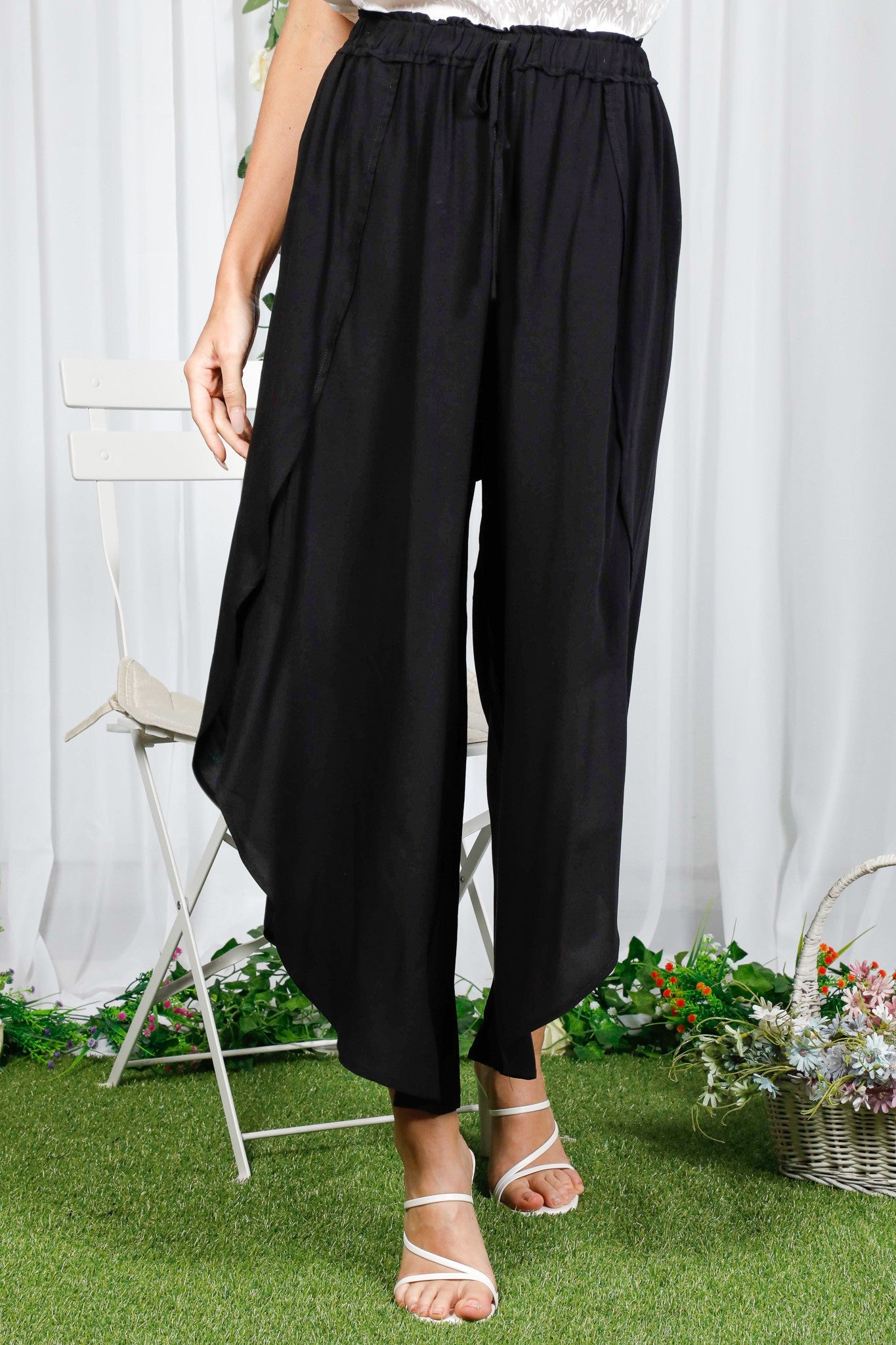 High Waist Side Slit Pants (Black / Mocha)