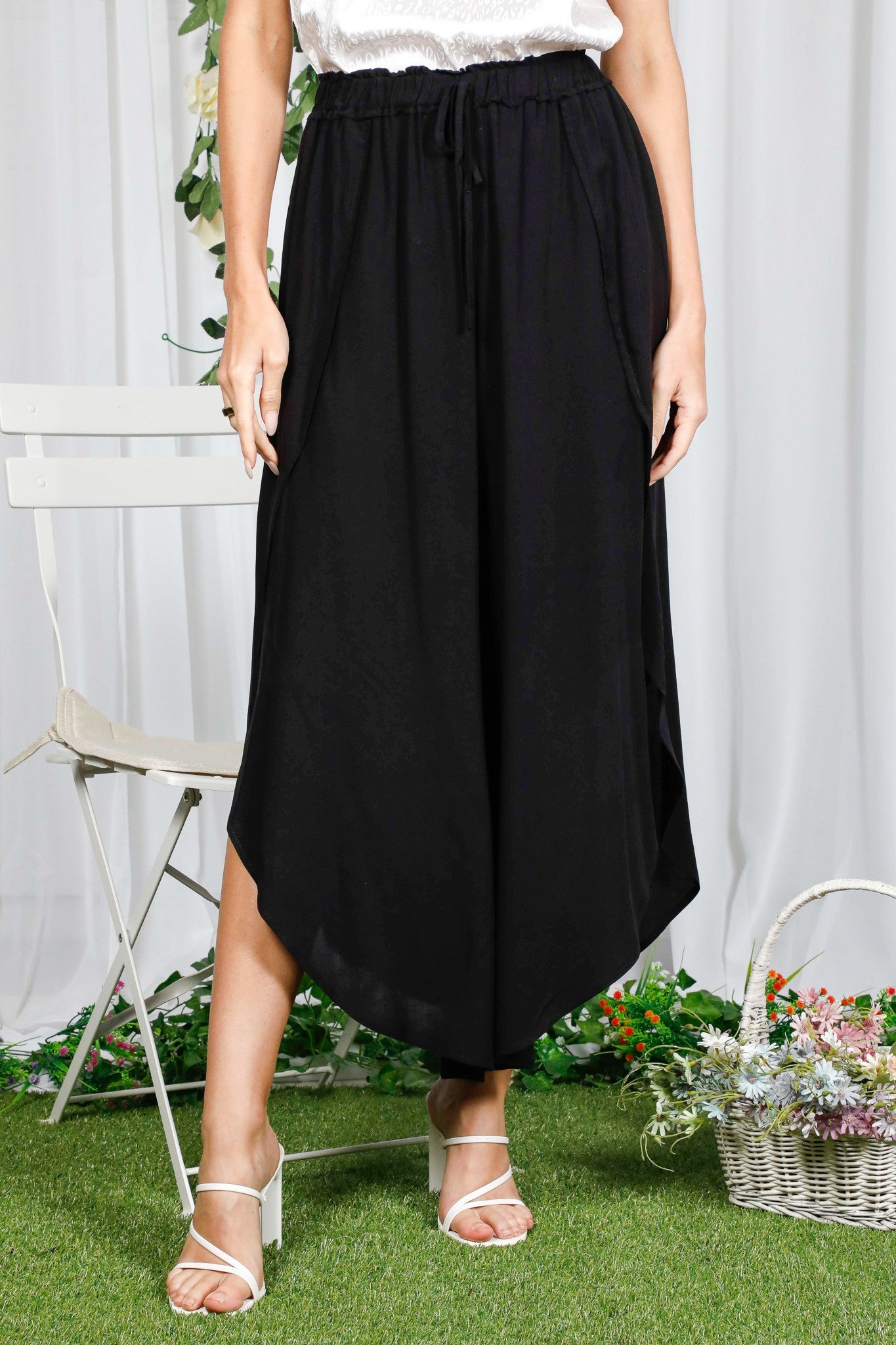 High Waist Side Slit Pants (Black / Mocha)