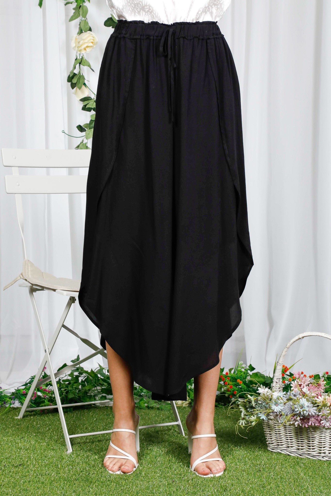 High Waist Side Slit Pants (Black / Mocha)
