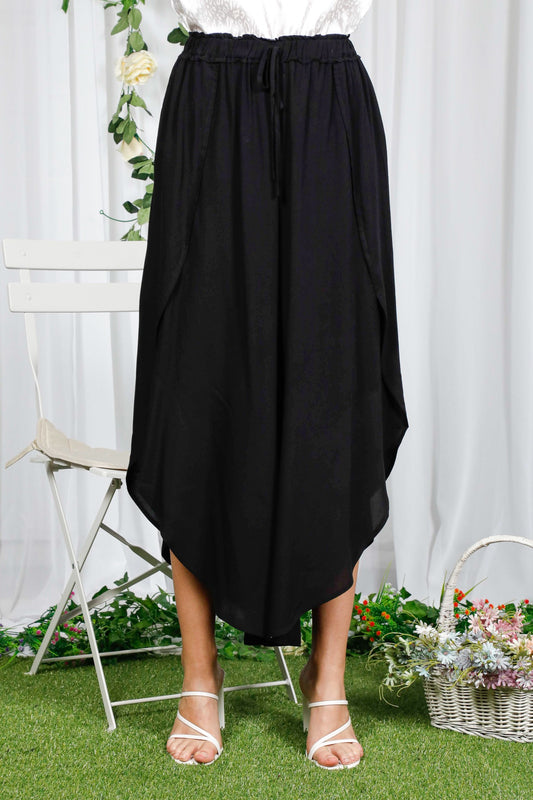 High Waist Side Slit Pants (Black / Mocha)